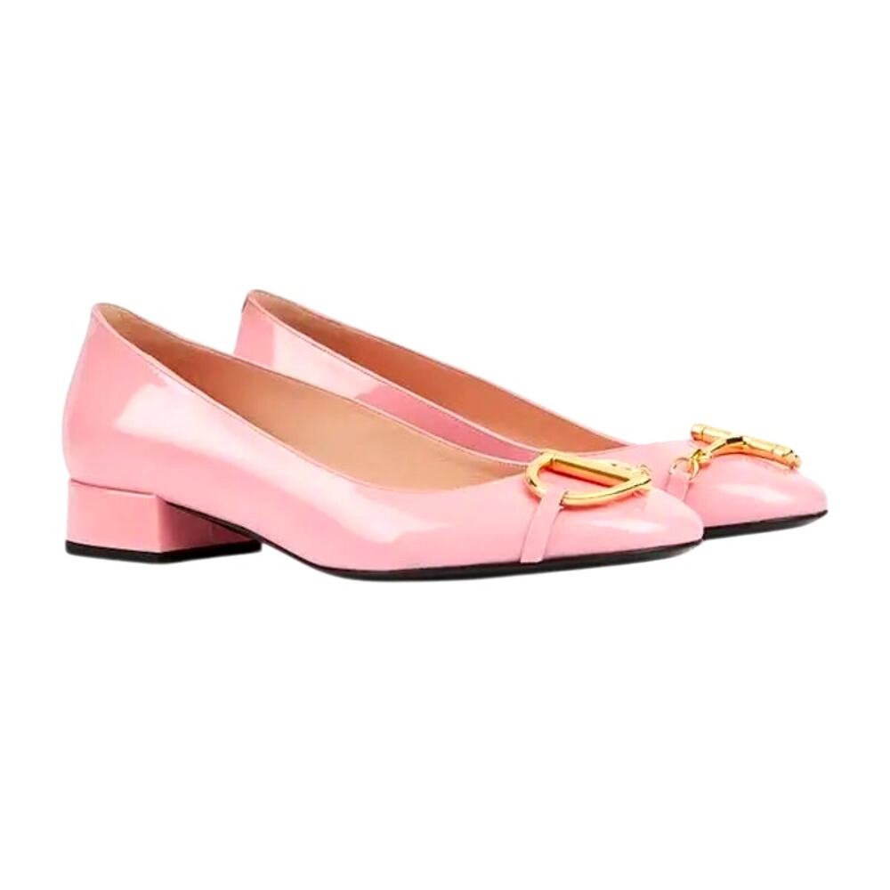 Gucci Half Horsebit Ballet Flats Pink Patent Leather Womens EU 38.5 US 8.5 NEW